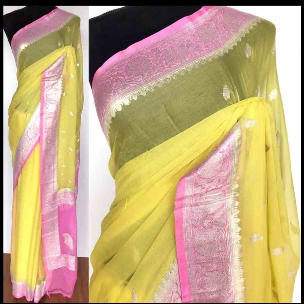 Yellow Saree with Pink Border